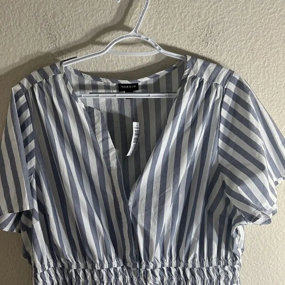 Torrid women’s Sz 1X blue& white Striped Skater Mini Dress summer - Picture 6 of 12